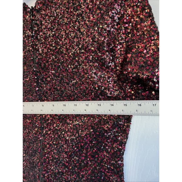Express Sequin Minidress 8 VNeck 3/4 Sleeve Lined Black Cherry Sparkle Hoco Prom - Picture 6 of 9